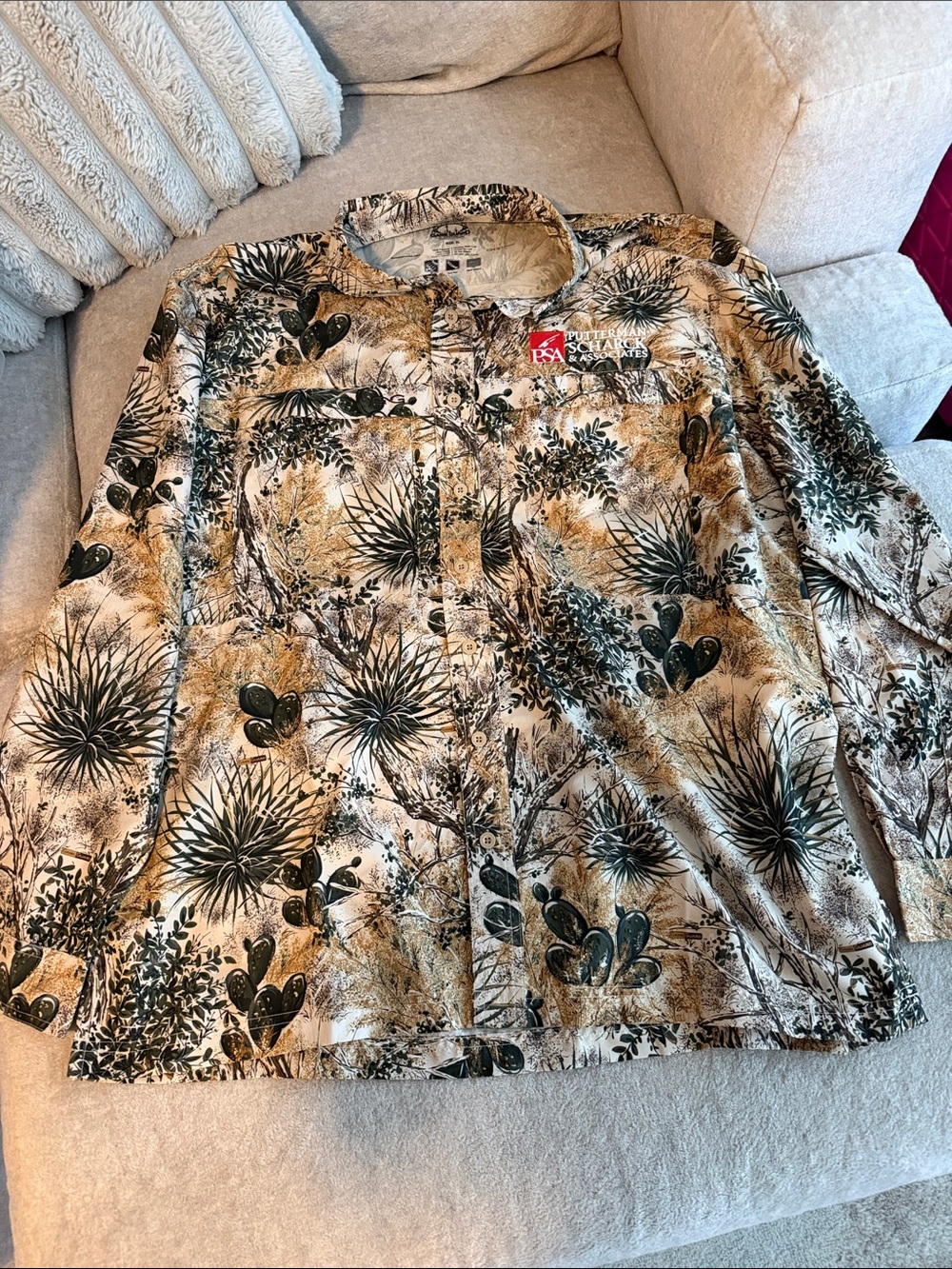 ISA Casual Button-Down Shirt in Tan & Green Desert Print